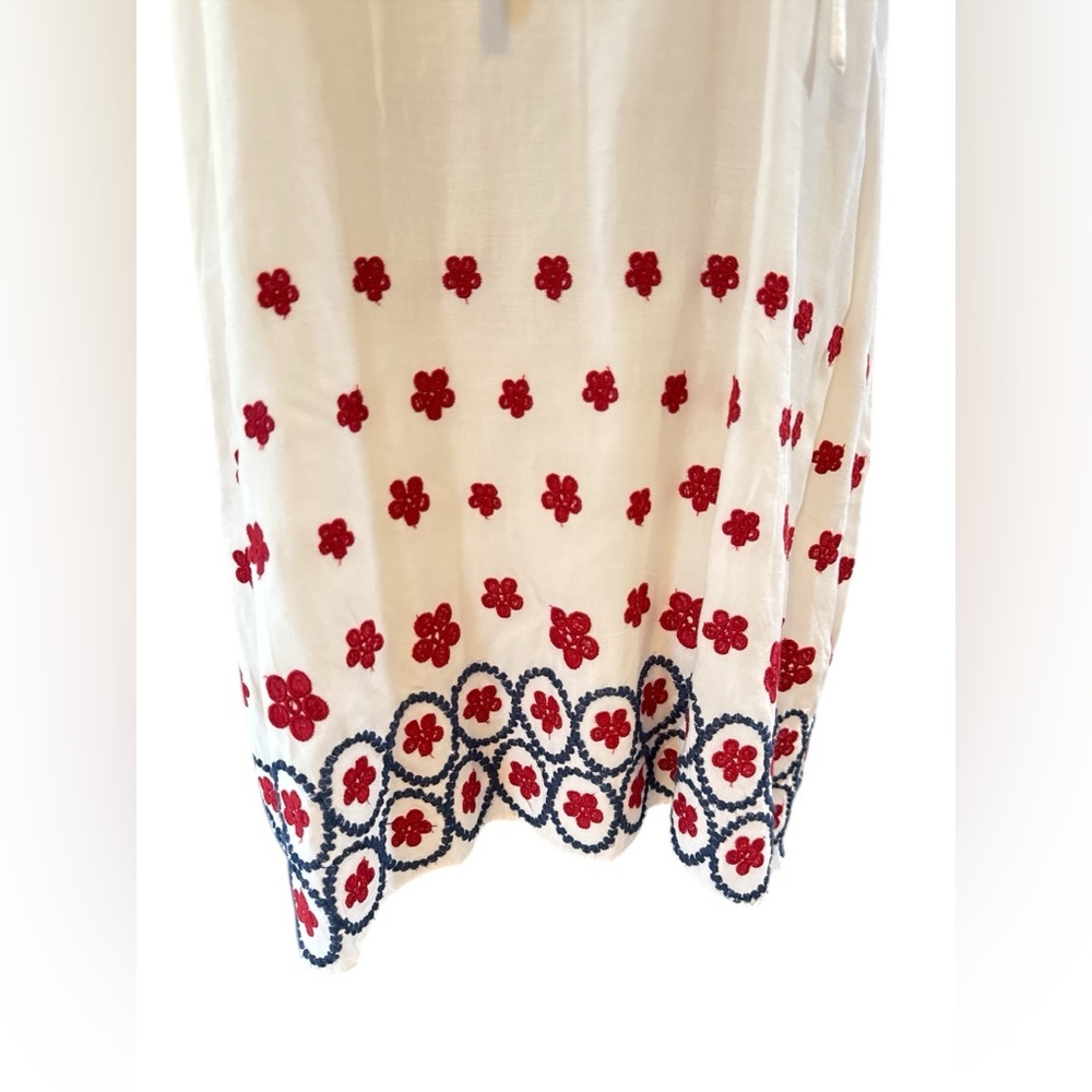 Saks Fifth Avenue Cream Embroidered Cold Shoulder Dress Boho Peasant Tunic Sz M - Picture 7 of 11